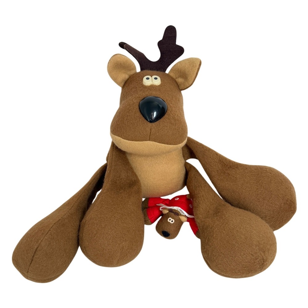 VTG 1985 Hallmark Reindeer Plush‎ w Baby Heartline Christmas Holiday